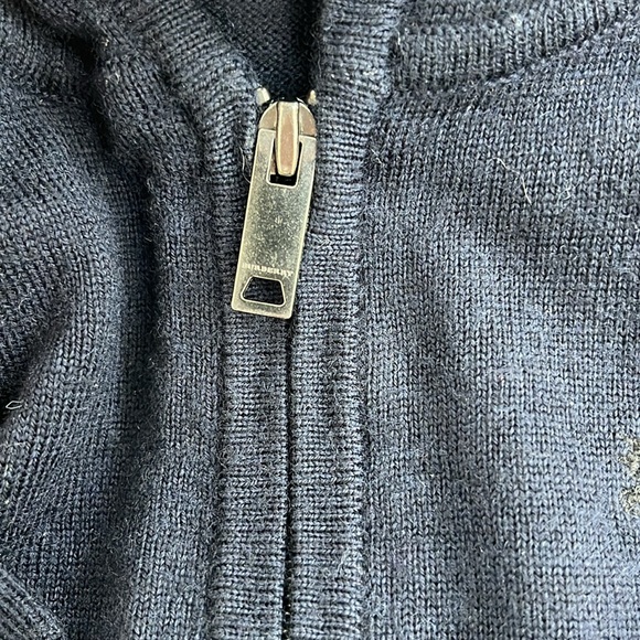 Burberry Children Extra Fine Merino Wool Navy Nova Check Zip Hoodie Sweater 9mo - Picture 4 of 11